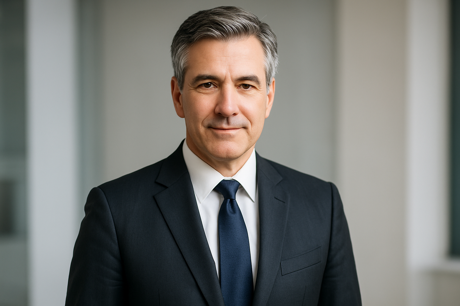 a business man who is 55 years old with a suit who is white dark hair with white hairs